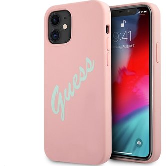 Guess Silicone Vintage Script kryt Apple iPhone 12 mini růžový