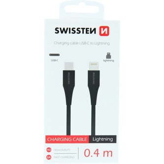 SWISSTEN kabel USB-C / Lightning 0,4 M černý