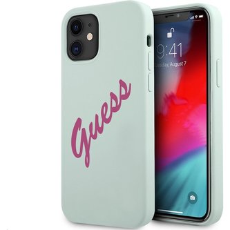 Guess Silicone Vintage Script kryt Apple iPhone 12 mini mentolová