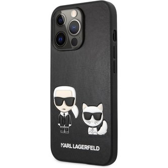 Karl Lagerfeld and Choupette PU Leather Cover iPhone 13 Pro černý