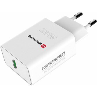 SWISSTEN síťový adaptér PD 25W pro iPhone a Samsung bílý (ECO BALENÍ)