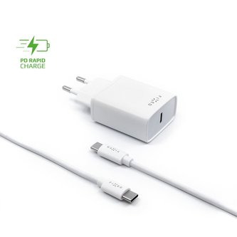 FIXED Set síťové nabíječky s USB-C, USB-C/USB-C kabel, (PD), 1 m, 18W, bílý