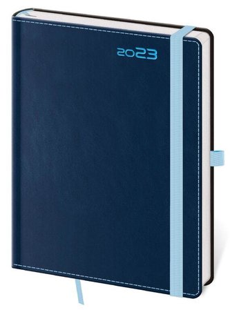 Diář 2023 Double Blue/týdenní B6 s poutkem na propisku