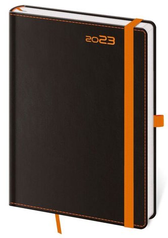Diář 2023 Black Orange/denní A5 s poutkem na propisku