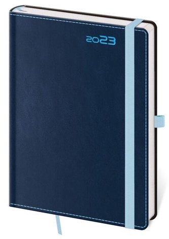 Diář 2023 Double Blue/denní A5 s poutkem na propisku