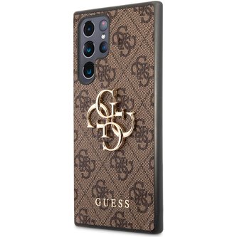 Guess PU 4G Metal Logo kryt Samsung Galaxy S22 Ultra hnědý