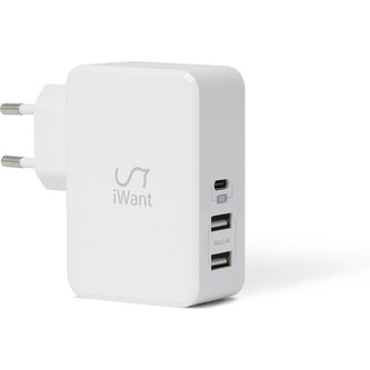 iWant dvojitá cestovní GaN nabíječka USB-C/USB-A 33W bílá