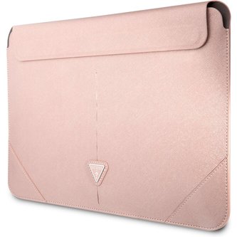 Guess Saffiano Triangle Metal Logo Computer Sleeve 16" růžový