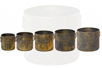 Plechový květináč Ornament měděný s patinou, sada 5 ks