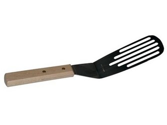 obracečka s otvory 28cm nerez rukojeť dřev.