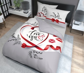 Povlečení LOVE YOU 100% saténová bavlna 1x 200x220 cm, 2x povlak 70x80 cm francouzské povlečení MyBestHome