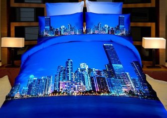 Povlečení 3D BLUE CITY francouzské povlečení, 1x 200x220 cm, 2x povlak 70x80 cm + dárek MyBestHome