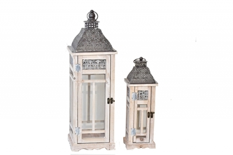 Dřevěná lucerna Ammy, sada 2 ks, přírodní s patinou