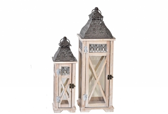 Dřevěná lucerna Ali, sada 2 ks, přírodní s patinou