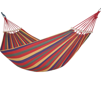 Závěsná houpací síť s výztuhou HAMAKA červená/žlutá 255x80 cm Mybesthome