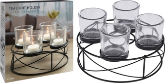 Kovový svícen 20,5x11,2 cm, průhledné kalíšky