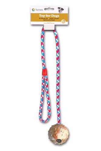 Hračka pes Míč na šňůře s rolničkou 6,5x60cm Tommi