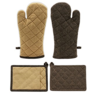 HOME ELEMENTS Chňapka s magnetem a podložka, čokoládová + režná, z recyklované bavlny