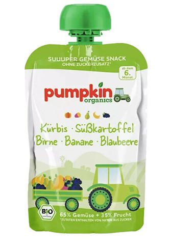 Pumpkin Organics Zeleninové pyré z dýně, batátu s hruškou, banánem, borůvkou BIO 100 g