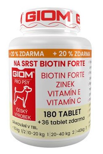 Giom pes Na srst Biotín FORTE 180 tbl+20% zdarma