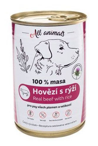 All Animals DOG hovädzie mleté ​​s ryžou 400g