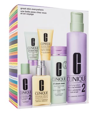 Clinique Great Skin Everywhere pleťové mléko Dramatically Different Moisturizing Lotion 125 ml/30 ml + pleťové mýdlo All About Clean Liquid Facial Soap Mild 200 ml/30 ml + pleťové tonikum Clarifying Lotion 2 487 ml/60ml