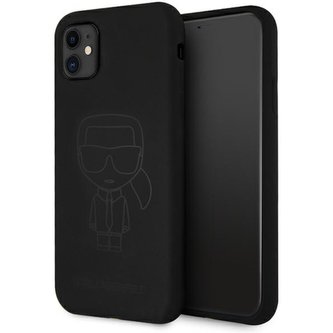 Karl Lagerfeld Iconic Outline silikonový kryt iPhone 11 Tone on Tone černý