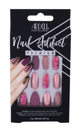 Ardell Nail Addict umělé nehty 24 ks + lepidlo na umělé nehty 2 g + pilník na nehty 1 ks + zatlačovadlo na nehty 1 ks