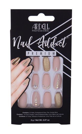 Ardell Nail Addict umělé nehty 24 ks + lepidlo na umělé nehty 2 g + pilník na nehty 1 ks + zatlačovadlo na nehty 1 ks