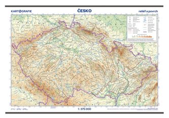 Česko - reliéf a povrch 1:375 000 nástěnná mapa