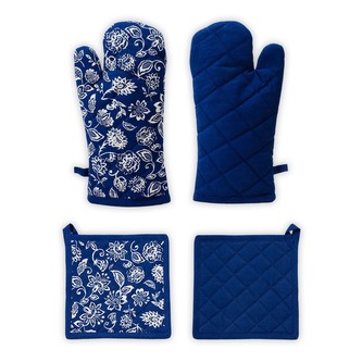 HOME ELEMENTS Chňapka s magnetem a podložka 18*32 + 20*20 cm, Modrotisk