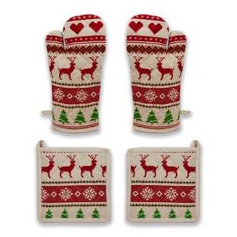 HOME ELEMENTS Chňapka s magnetem a podložka 18*32 + 20*20 cm, Zimní sob