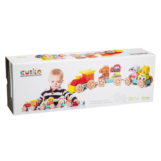 Vláčik s autami: drevená skladačka 14 dielov