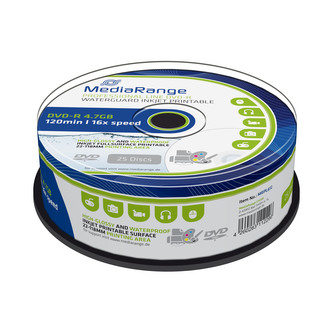 MEDIARANGE DVD-R 4,7GB 16x Waterguard Photo spindl 25pck/bal Inkjet Printable