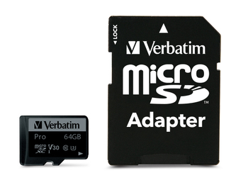 VERBATIM Pro microSDXC 64GB UHS-I V30 U3 + SD adaptér