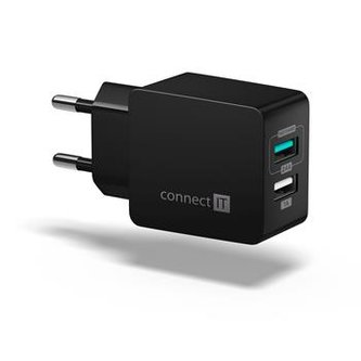 CONNECT IT Fast Charge nabíjecí adaptér 2×USB-A, 3,4A, černý