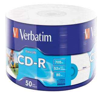 VERBATIM CD-R DataLife 700 MB, 52x, tlačiteľné, balenie 50 ks