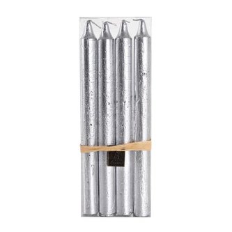 SVÍČKA 24CM, 4KS, STŘÍBRNÁ