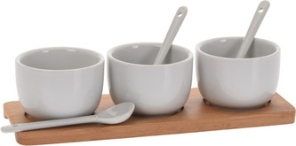 EXCELLENT Servírovacie misky s lyžičkami porcelán / bambus KO-795880010