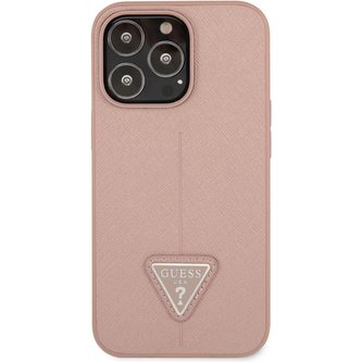 Guess PU Saffiano Triangle kryt iPhone 13 Pro růžový