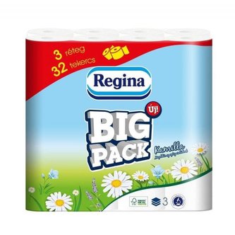 Toaletný papier Big Pack Regina 32 ks - biely, 3 vrstvy, 100% celulóza - harmanček