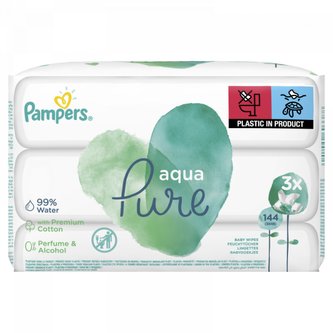 Pampers Aqua Pure dětské čisticí ubrousky 3 balení = 144 ubrousků