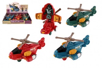 Vrtuľník/Helikoptéra s robotom plast 15cm na zotrvačník 3 farby 6ks v boxe