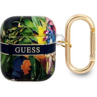 Guess TPU Flower Print pouzdro Airpods 1/2 modré