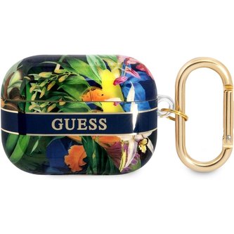 Guess TPU Flower Print pouzdro Airpods Pro modré