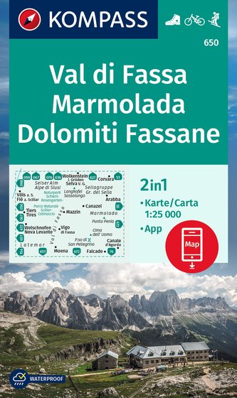 KOMPASS Wanderkarte 650 Val di Fassa, Marmolada, Dolomiti Fassane, 1:25000