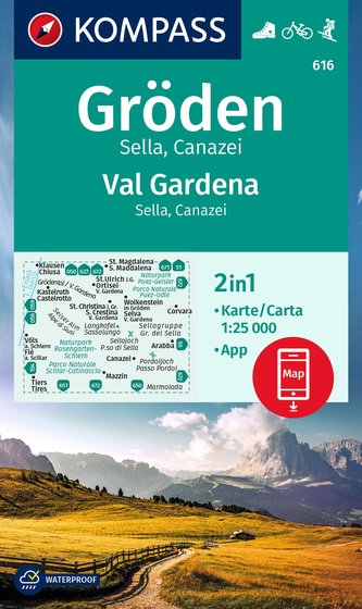 KOMPASS Wanderkarte 616 Gröden, Val Gardena, Sella, Canazei, 1:25000