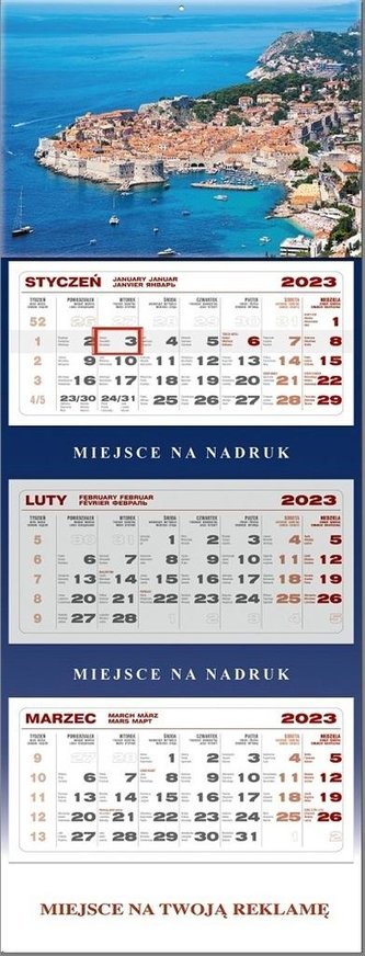 Kalendarz 2023 ścienny trójdzielny Dubrownik