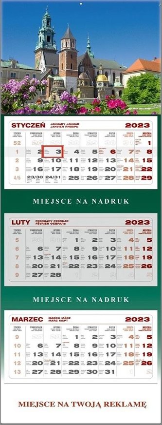 Kalendarz 2023 ścienny trójdzielny Wawel