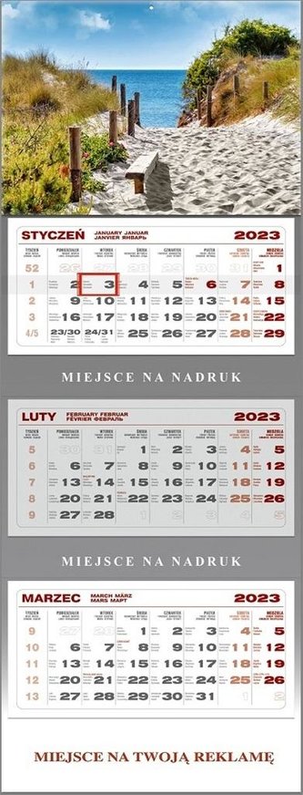 Kalendarz 2023 ścienny trójdzielny Morze